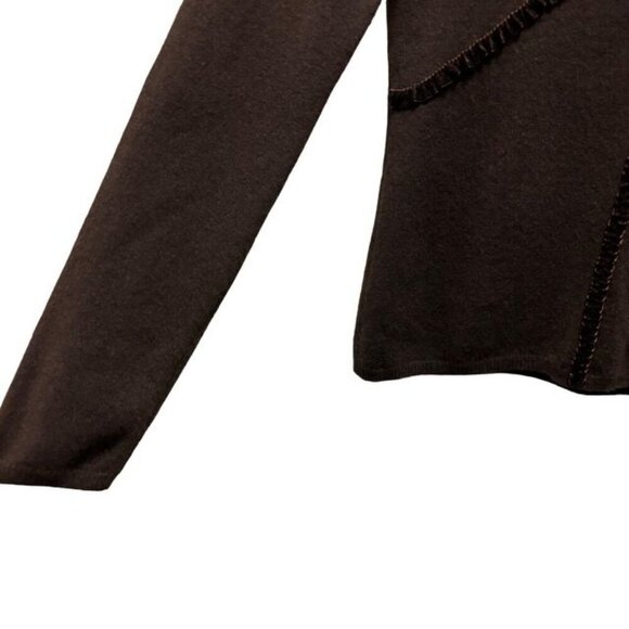 Peck & Peck Pure Cashmere Brown V-Neck Sweater With Ruffle Trim Size Small - Picture 4 of 5